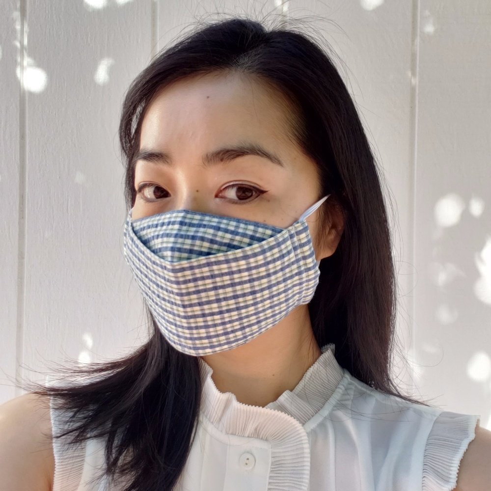 Blue Plaid 3 Layers Full Coverage Face Mask